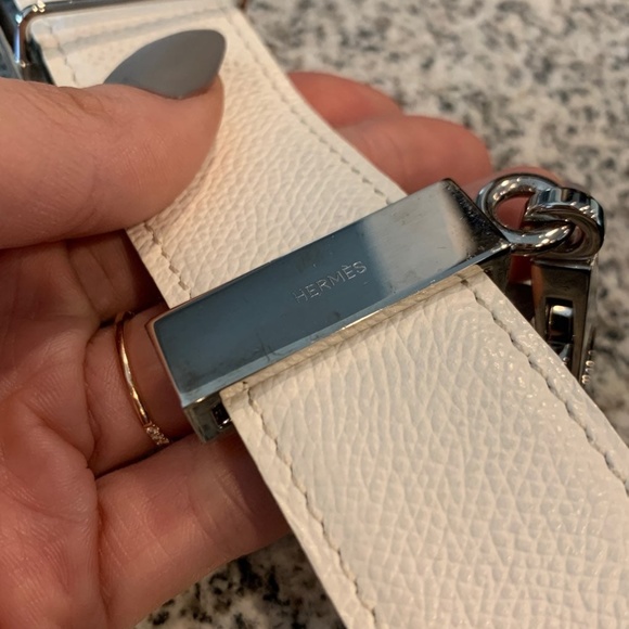 Authentic Hermes black and white Belt w/ keychain main image 9